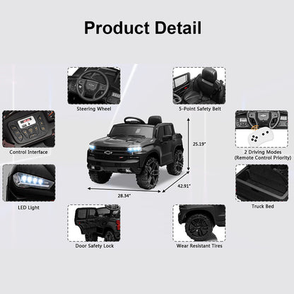 Kimbosmart Chevrolet Silverado 12V Ride On Car with Remote Control for Kids