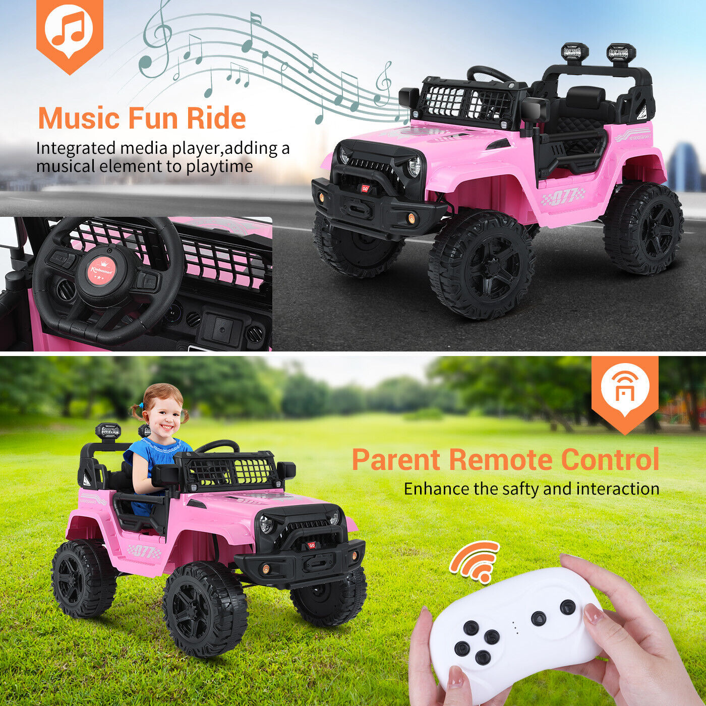Kimbosmart Kids 12V Ride On Truck with Remote Control and 3 Speed Options
