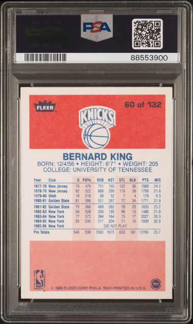 Graded 1986 Fleer Bernard King #60 Basketball Card PSA 9 Mint