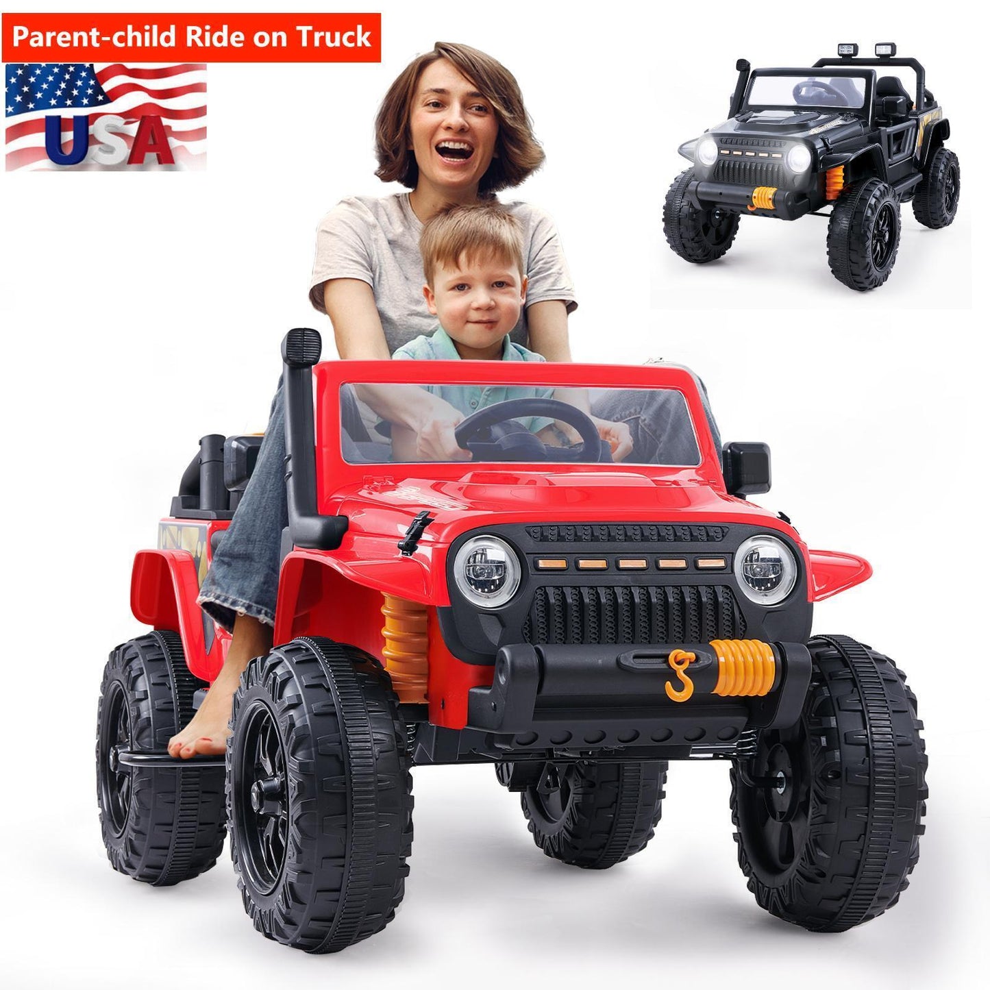 2-Seater 12V Ride-on Truck for Kids with Remote Control, LED Lights, FM Radio, and Bluetooth