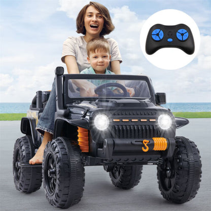 KLOKICK Parent-child Car Ride-on Truck with Remote Control, LED Lights, and MP3 Player in Black and Red