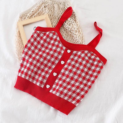 Knitted Plaid Crop Top