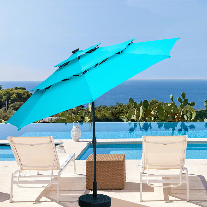 Ainfox 3 Tiers Patio Table Umbrella with Solar Lights Outdoor 10, Tilt and Crank, 8 Sturdy Ribs, Solar Power, With Seven Different Colors