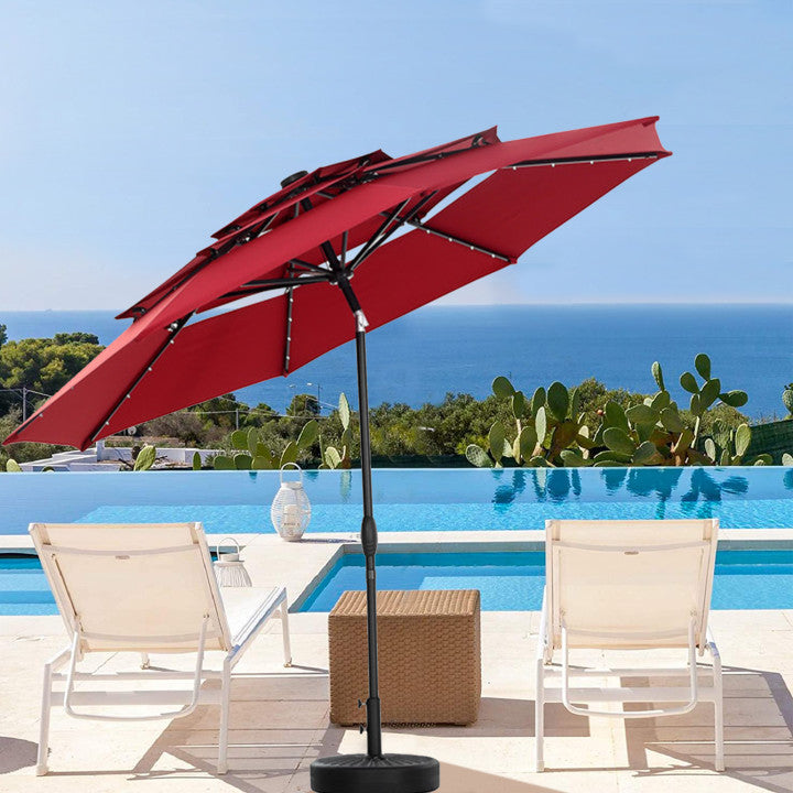 Ainfox 3 Tiers Patio Table Umbrella with Solar Lights Outdoor 10, Tilt and Crank, 8 Sturdy Ribs, Solar Power, With Seven Different Colors