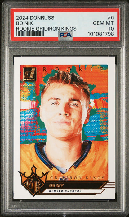 Graded 2024 Panini Donruss Bo Nix #6 Rookie Gridiron Kings Rookie RC Football Card PSA 10 Gem Mint