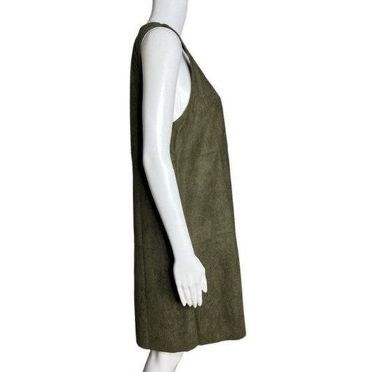Lumiere Faux Suede Shift Dress Army Green Sleeveless Scoop Neck Mini Dress