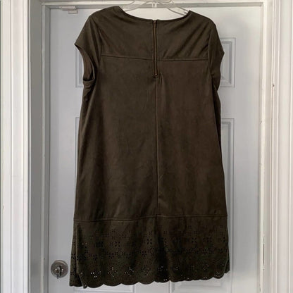 Dark Forest Green Suede Short Sleeve Dress L