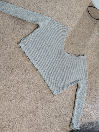 Moon & Madison Off-Shoulder Distressed Rib Knit Sweater-Mint Green Women's Small