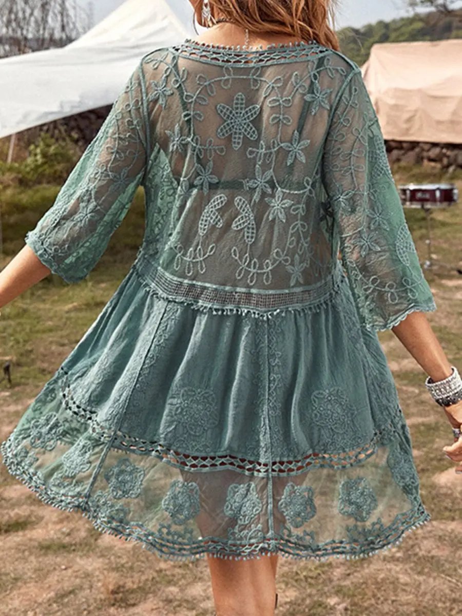 Dresses Trendsi Lace Plunge Beach Cover-Up Women's Dress: Stylish Summer Style