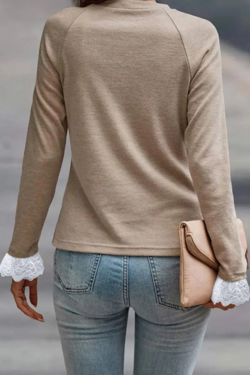 T-Shirts Trendsi Lace Detail Top Women's Everyday Long Sleeve T-Shirt - Stylish & Comfortable