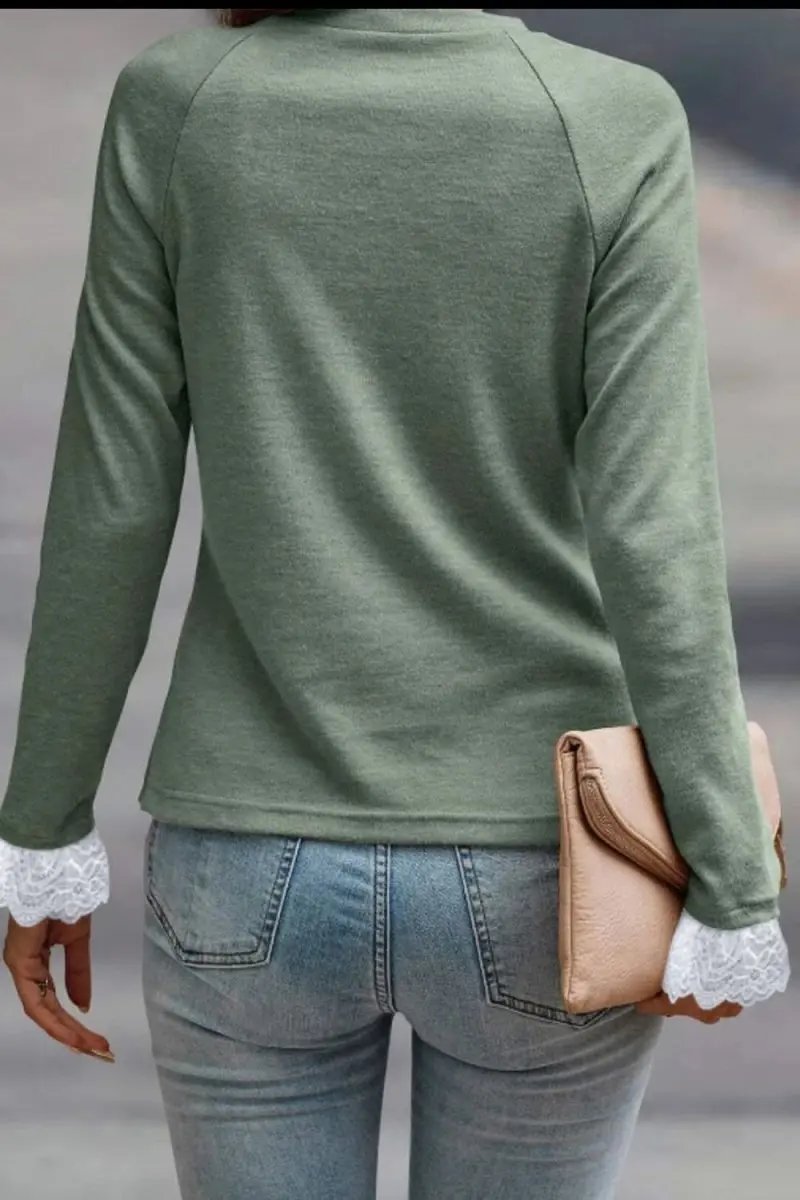 T-Shirts Trendsi Lace Detail Top Women's Everyday Long Sleeve T-Shirt - Stylish & Comfortable