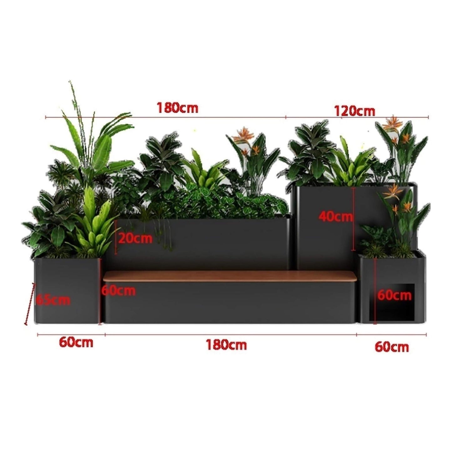 10FT Large Industrial Outdoor Flowerbox Bench With Metal Planter And Hardwood Seat [Made-To-Order] (SAK95620)