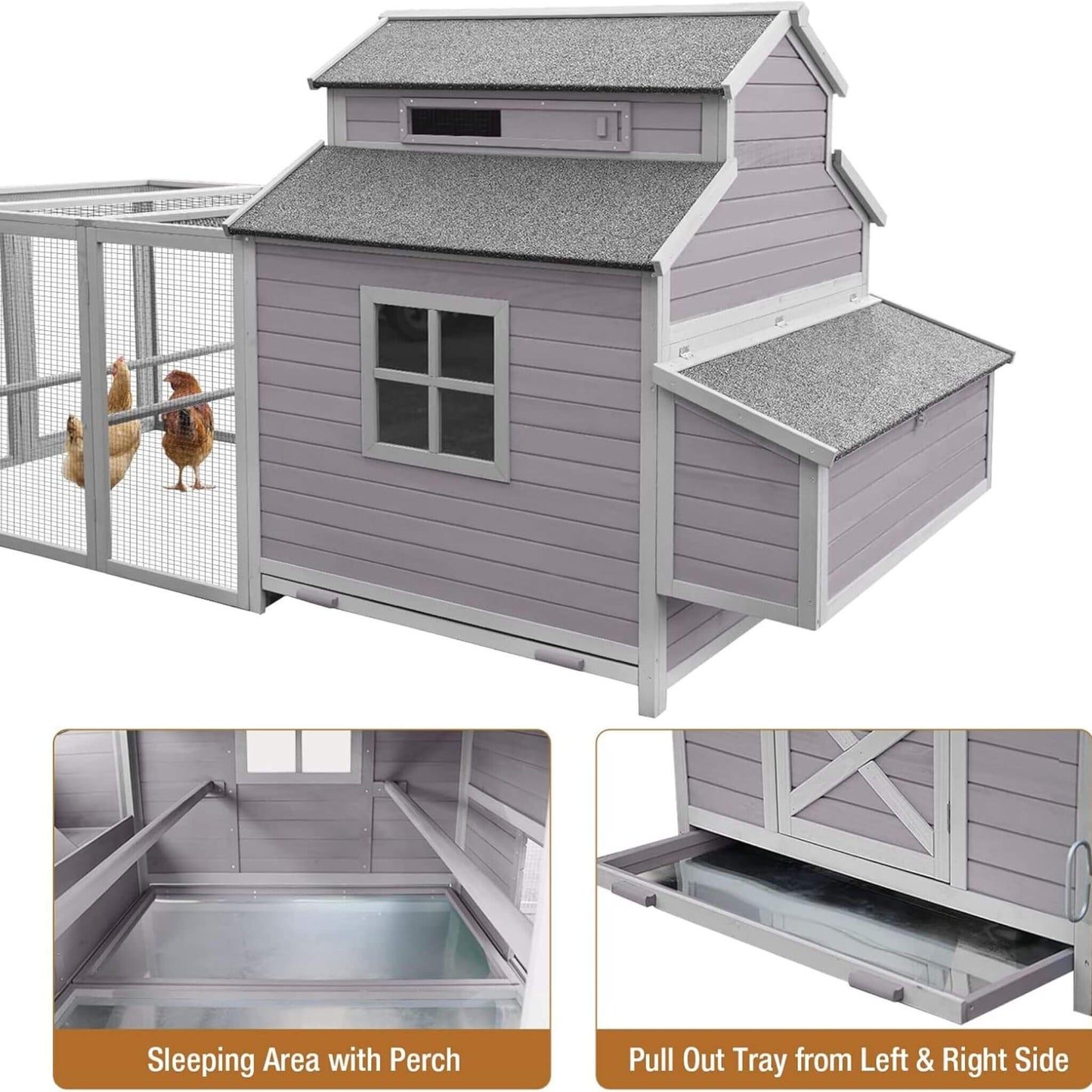 Large 115-Inch Portable Chicken Coop With Run And Nesting Boxes [8-10 Chickens] (SAK18263)