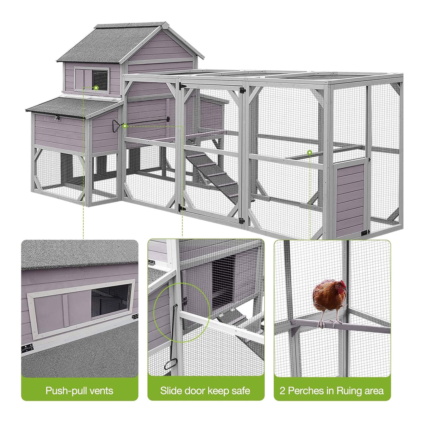 Large 137-Inch Wooden Chicken Coop With Run And 6 Nesting Boxes [10-15 Chickens] (SAK96430)