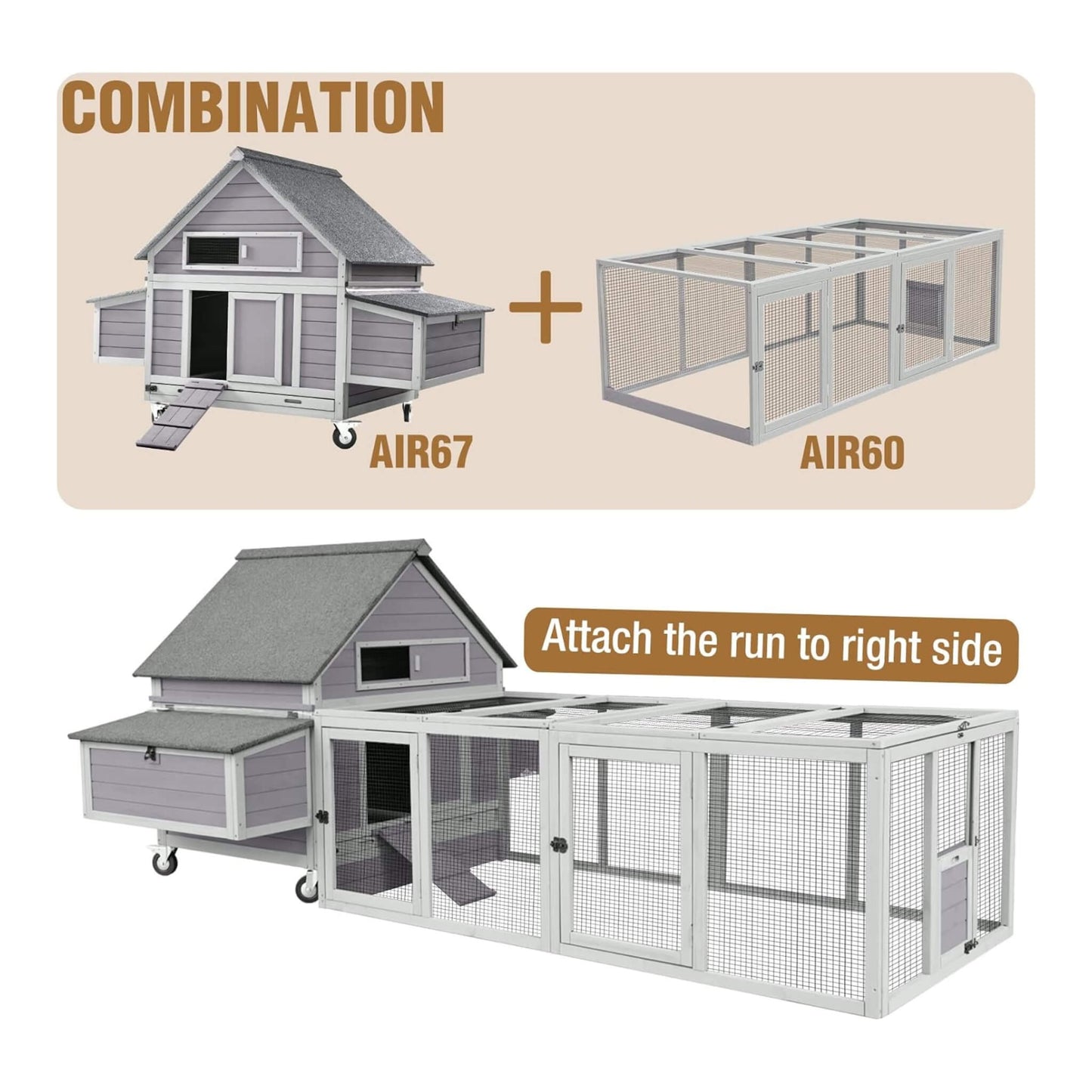 Large 63-Inch Movable Wooden Hen House With Wheels And Nesting Box (SAK50791)