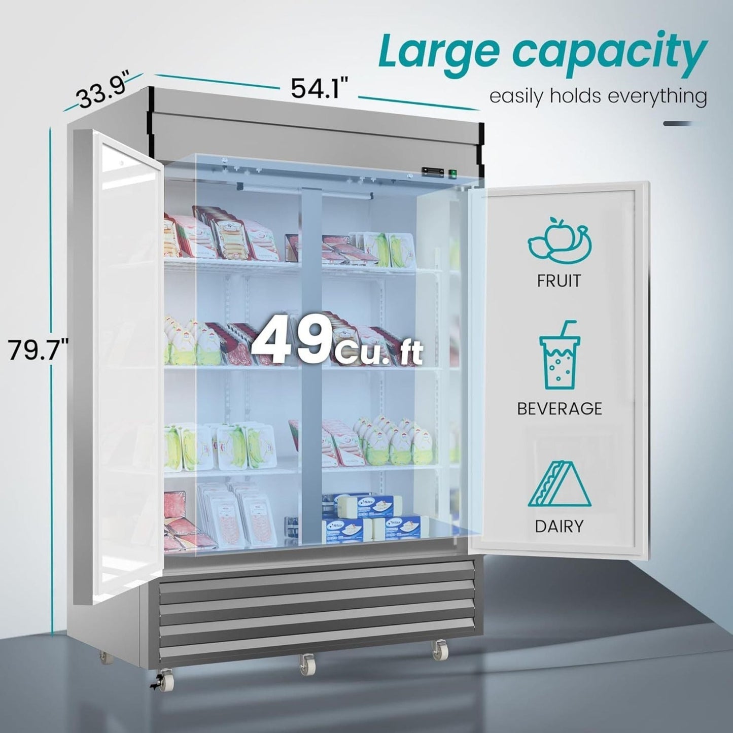 Large Commercial 49 Cu.Ft 2-Door Stainless Steel Reach-In Refrigerator With OmniSmart Temperature Control (SAK54160)