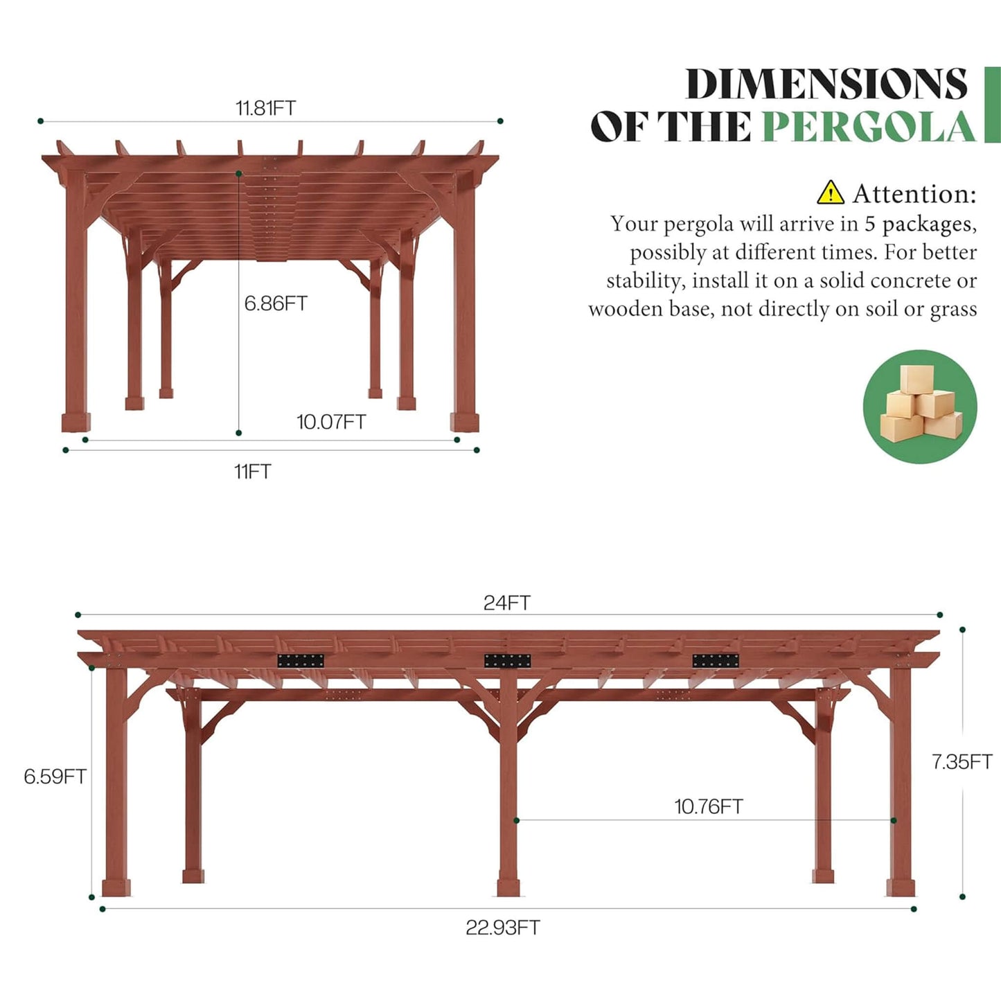 Alora Large Outdoor Cedar Wood Pergola Kit With Slatted Roof (SAK31064)