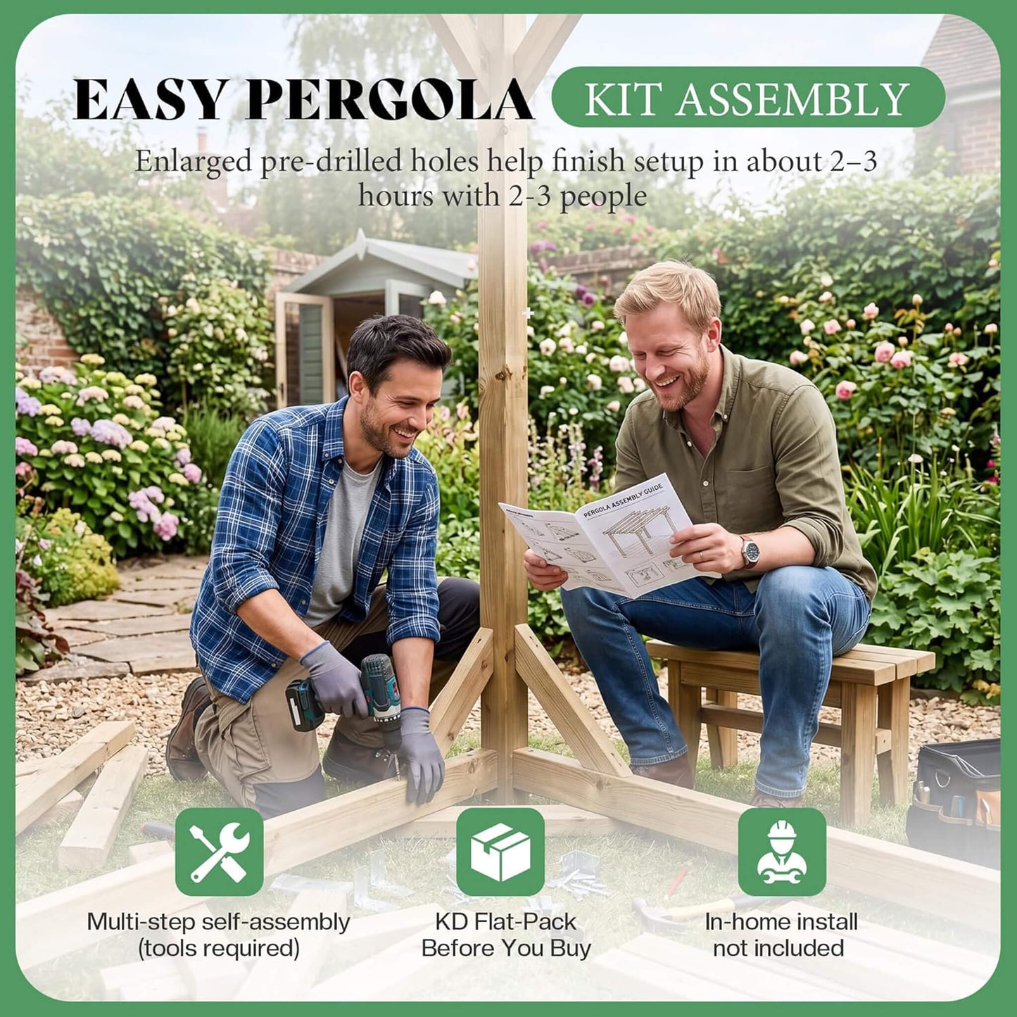 Alora Large Outdoor Cedar Wood Pergola Kit With Slatted Roof (SAK31064)