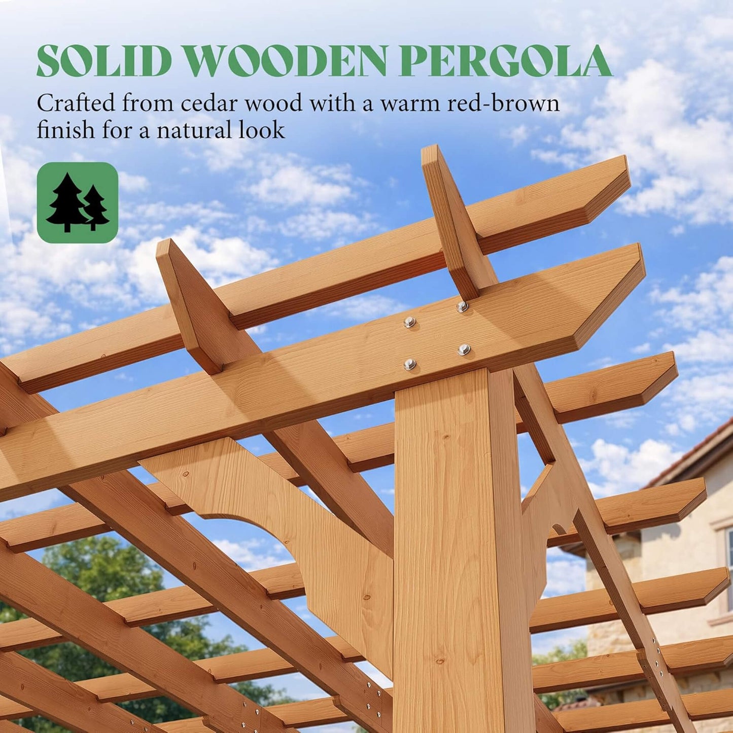 Alora Large Outdoor Cedar Wood Pergola Kit With Slatted Roof (SAK31064)