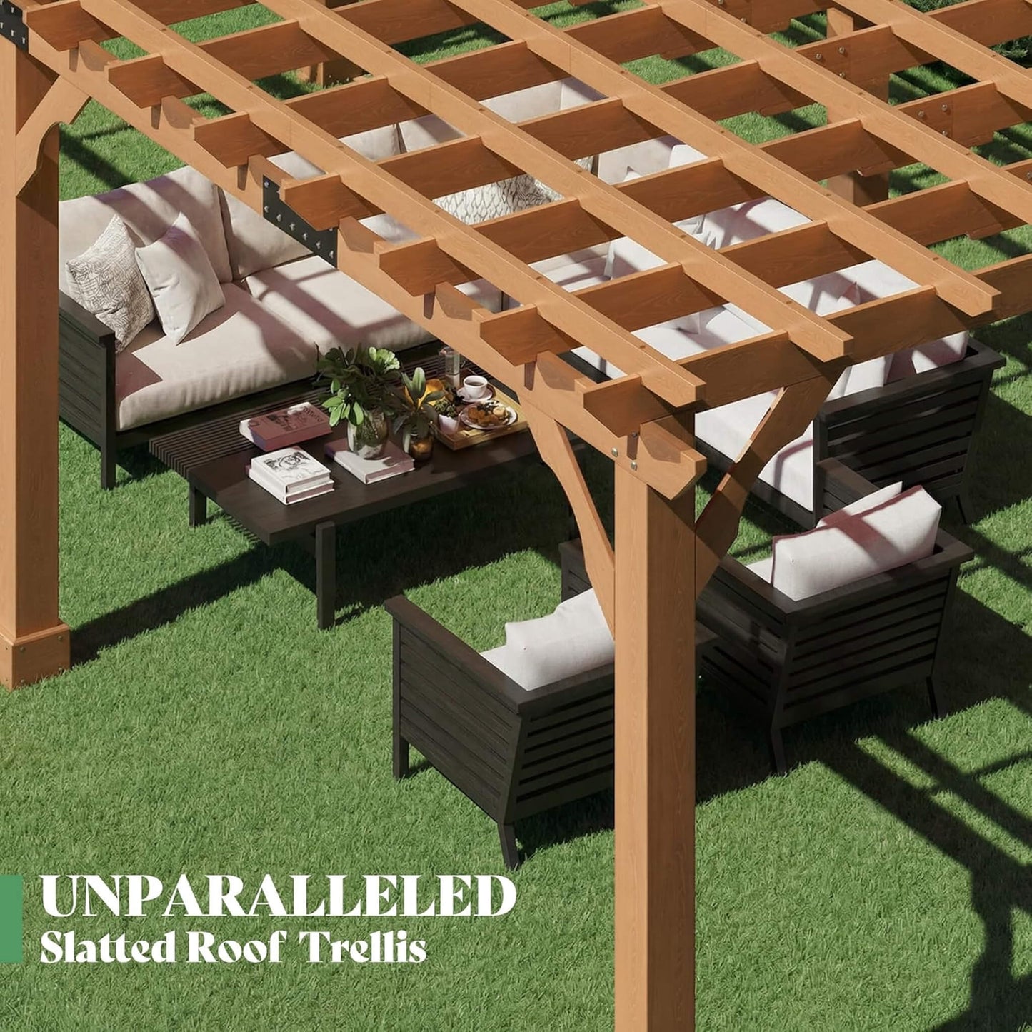 Alora Large Outdoor Cedar Wood Pergola Kit With Slatted Roof (SAK31064)