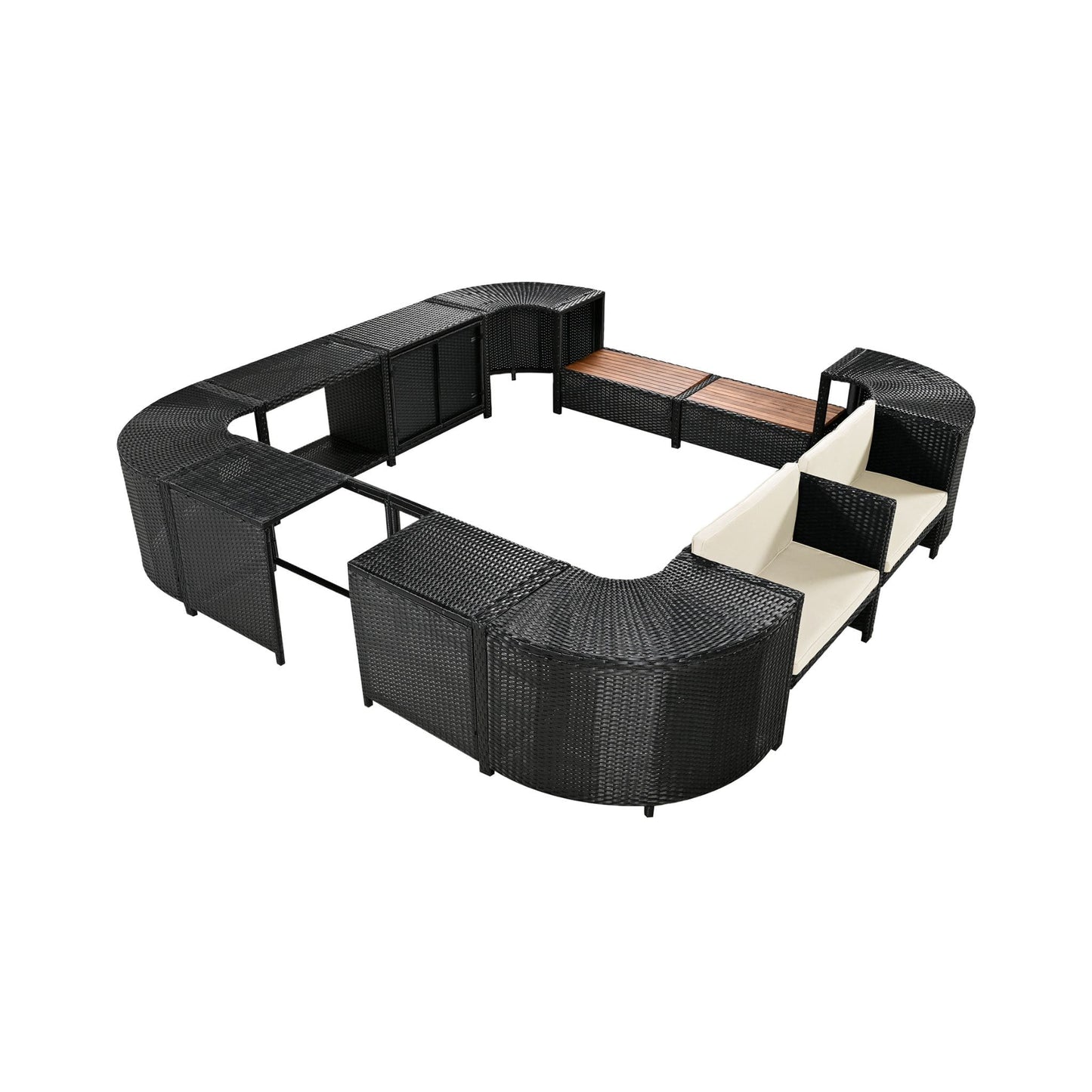Alora Large Outdoor Quadrilateral Spa Surround Rattan Sectional Sofa Set With Storage Compartments (SAK80217)