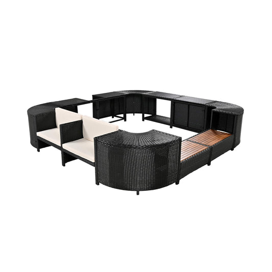 Alora Large Outdoor Quadrilateral Spa Surround Rattan Sectional Sofa Set With Storage Compartments (SAK80217)