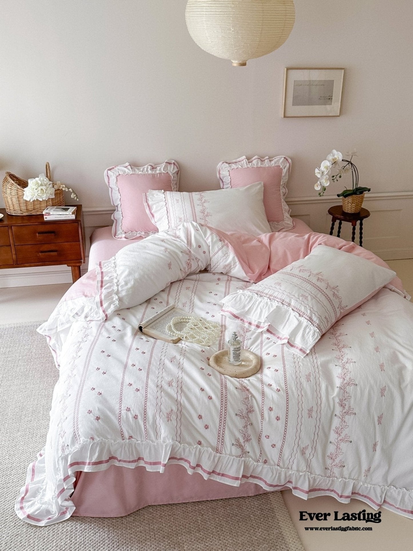 Large Pink Ruffle Square Pillowcase
