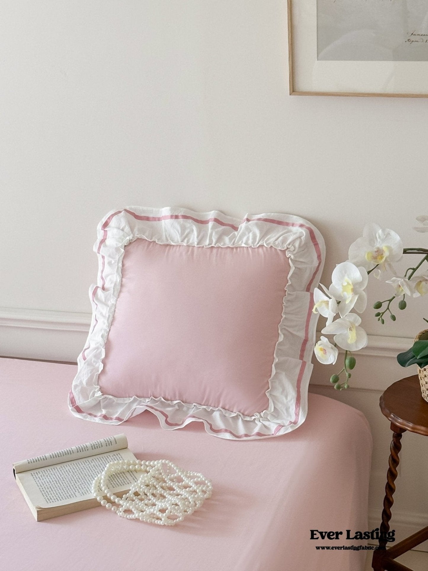 Large Pink Ruffle Square Pillowcase