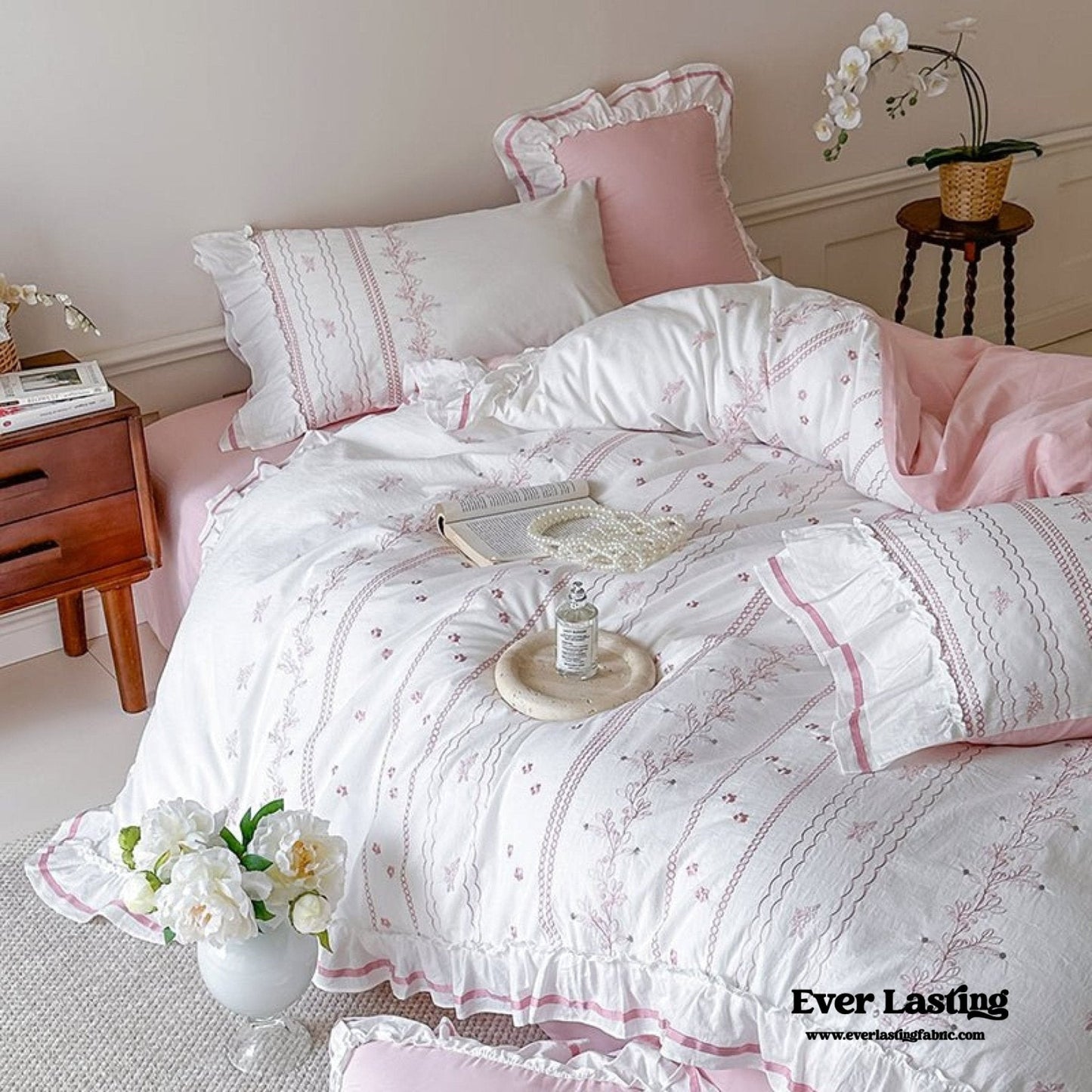 Large Pink Ruffle Square Pillowcase
