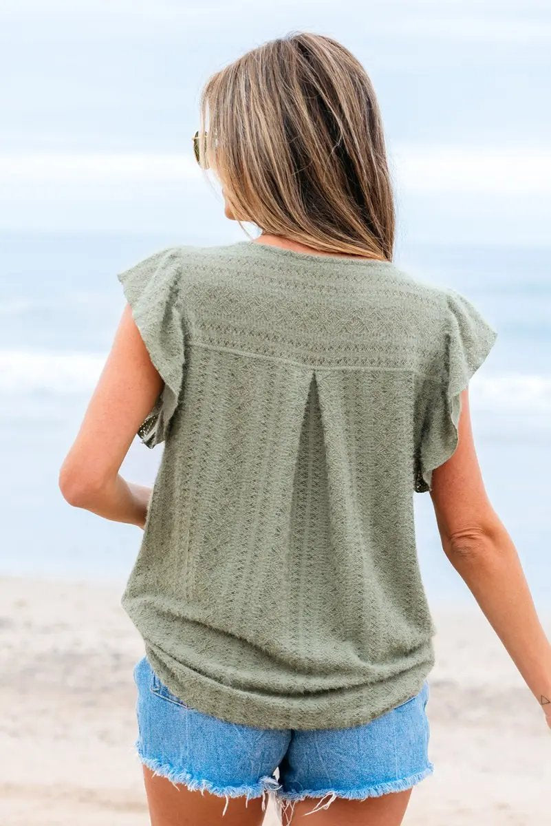 Pants Love Salve Green Lace Flutter Sleeve Women's Top Southern Belle Shirt - Summer Style