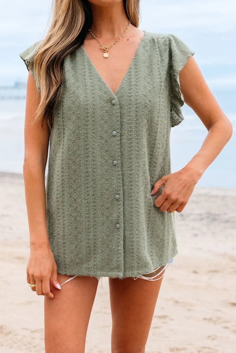 Pants Love Salve Green Lace Flutter Sleeve Women's Top Southern Belle Shirt - Summer Style