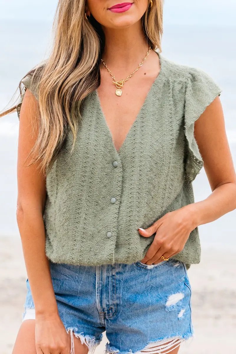 Pants Love Salve Green Lace Flutter Sleeve Women's Top Southern Belle Shirt - Summer Style