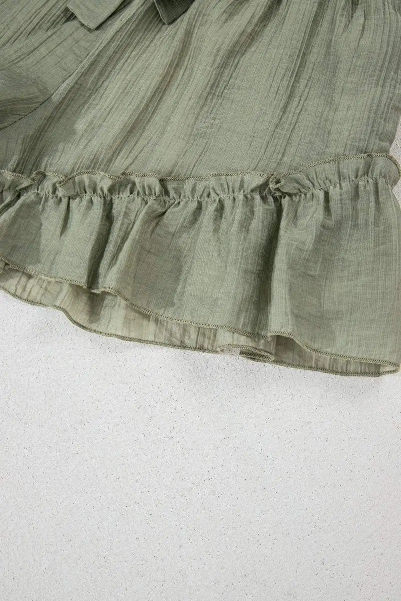Love Salve Green Ruffle Shorts Women's Casual Summer Bottoms: Textured, Tie-Waist