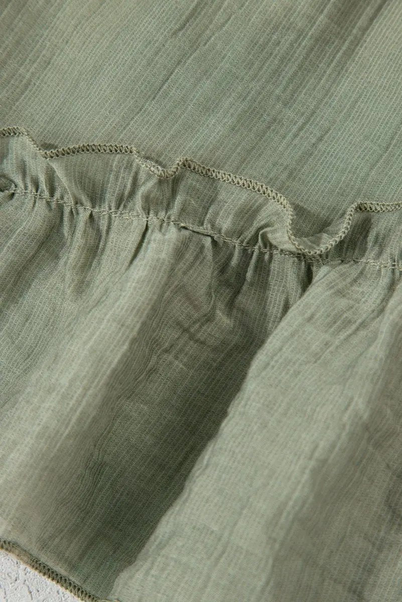 Love Salve Green Ruffle Shorts Women's Casual Summer Bottoms: Textured, Tie-Waist