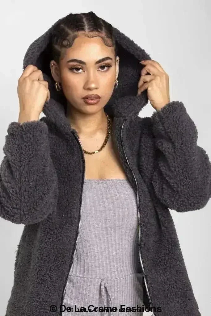 Lauren Zip Up Hooded Borg Teddy Jacket
