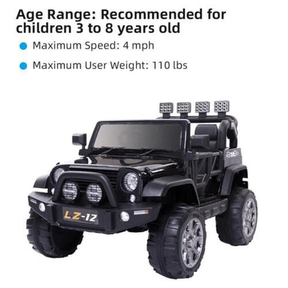 Leadzm LZ-12 12V Kids Ride on Car Toy with Remote Control - Black