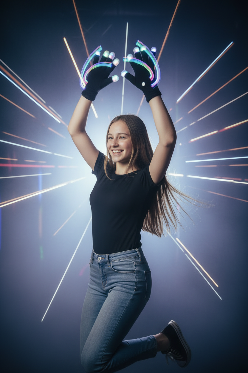 Black LED Fingertip Colorful Glowing Gloves | Light-Up Rave Party Knit Gloves with Multicolor LED Fingertips
