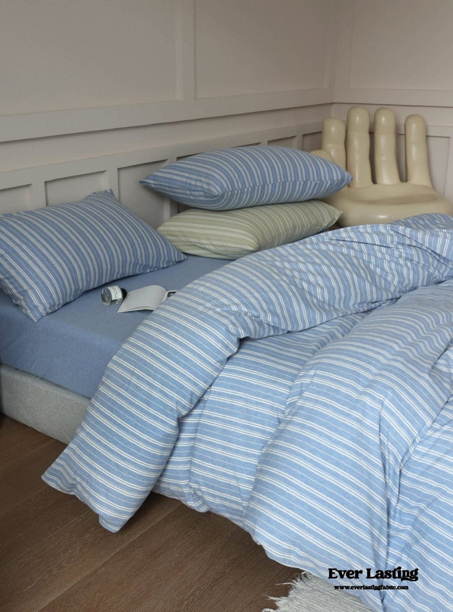 Leo Striped Jersey Knit Cotton Bedding Set / Blue
