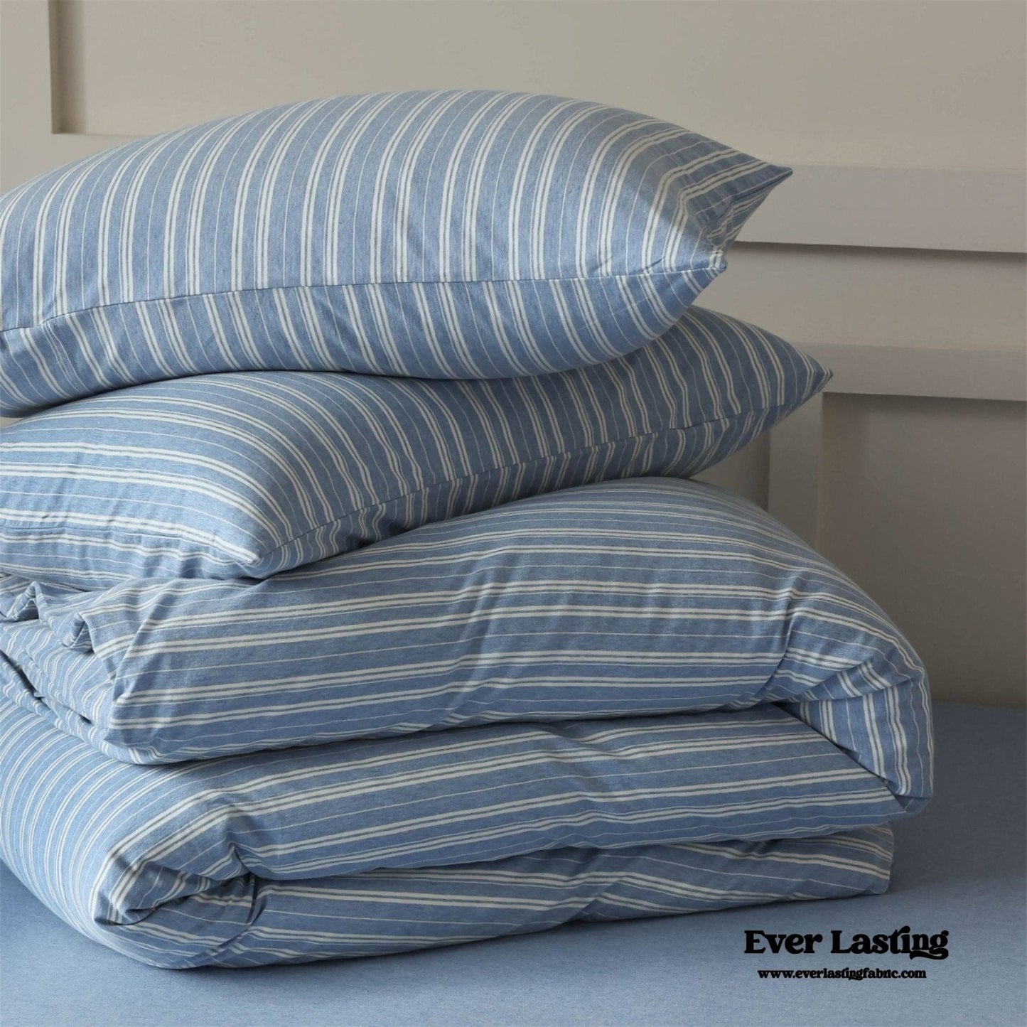 Leo Striped Jersey Knit Cotton Bedding Set / Blue