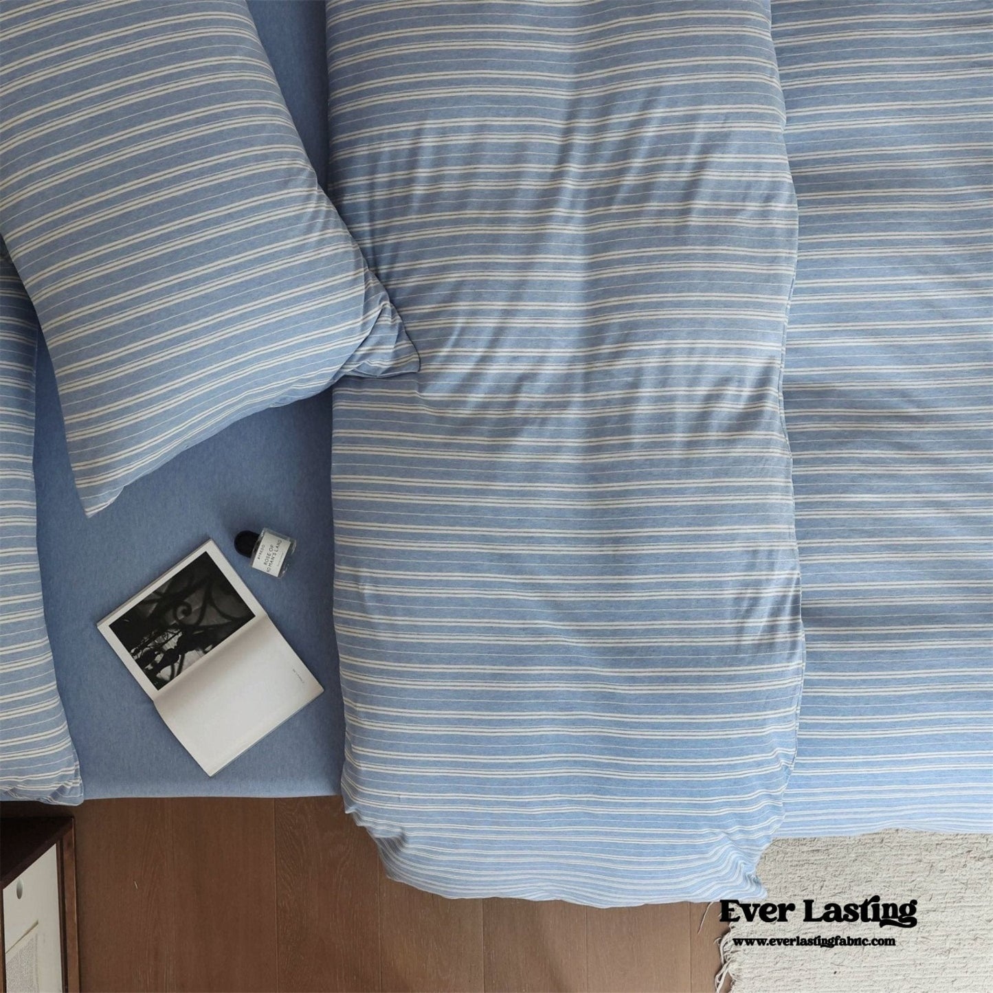 Leo Striped Jersey Knit Cotton Bedding Set / Blue