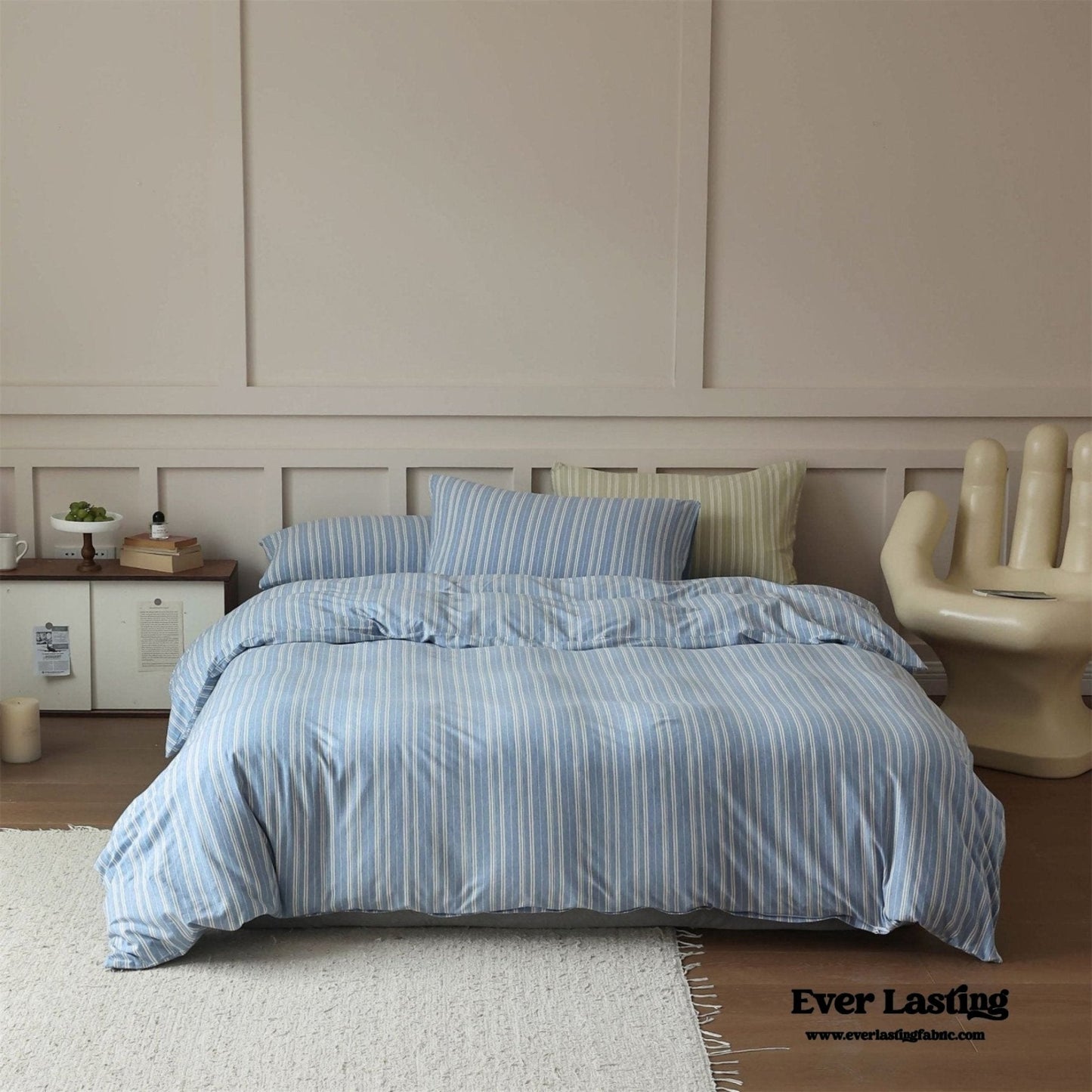 Leo Striped Jersey Knit Cotton Bedding Set / Blue