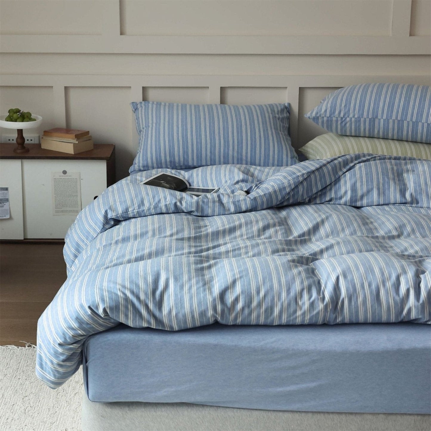 Leo Striped Jersey Knit Cotton Bedding Set / Blue