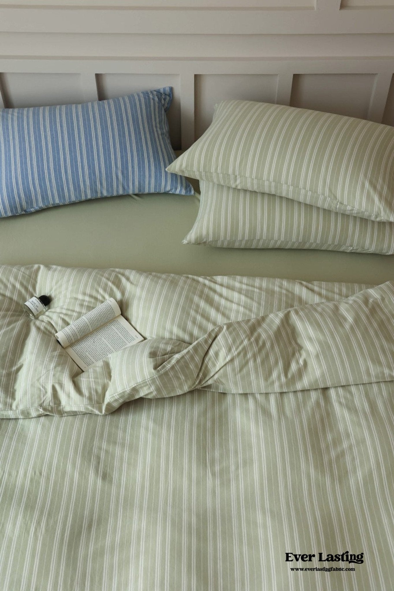 Leo Striped Jersey Knit Cotton Bedding Set / Green