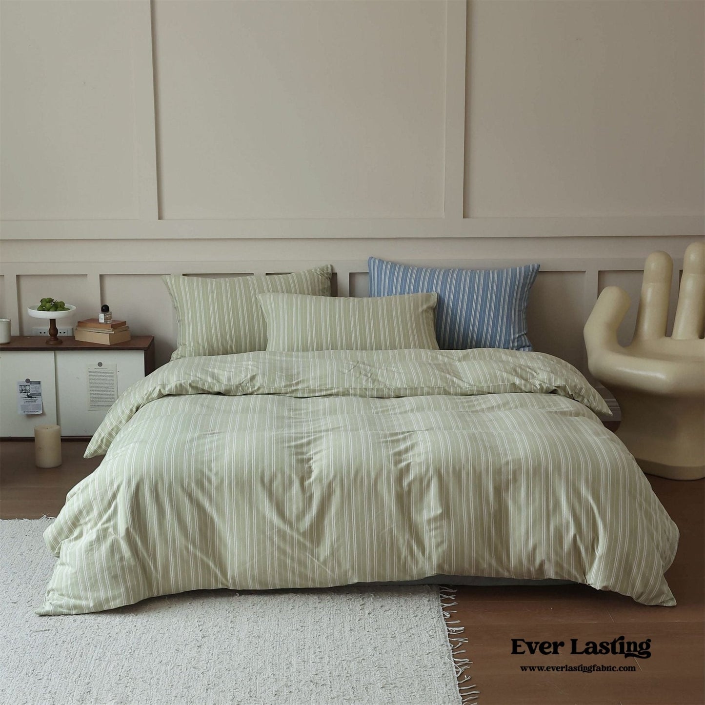 Leo Striped Jersey Knit Cotton Bedding Set / Green
