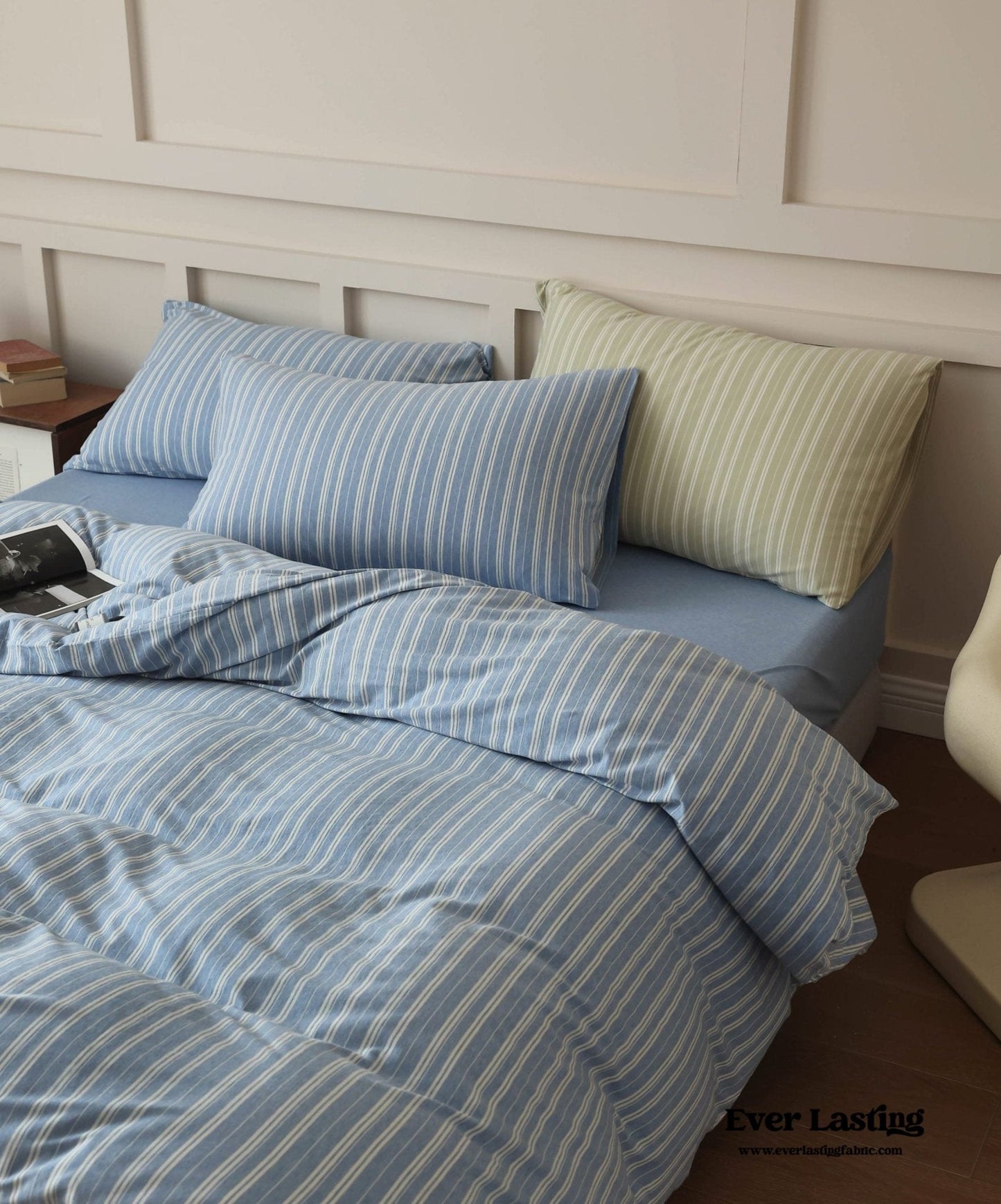Leo Striped Jersey Knit Cotton Bedding Set / Green