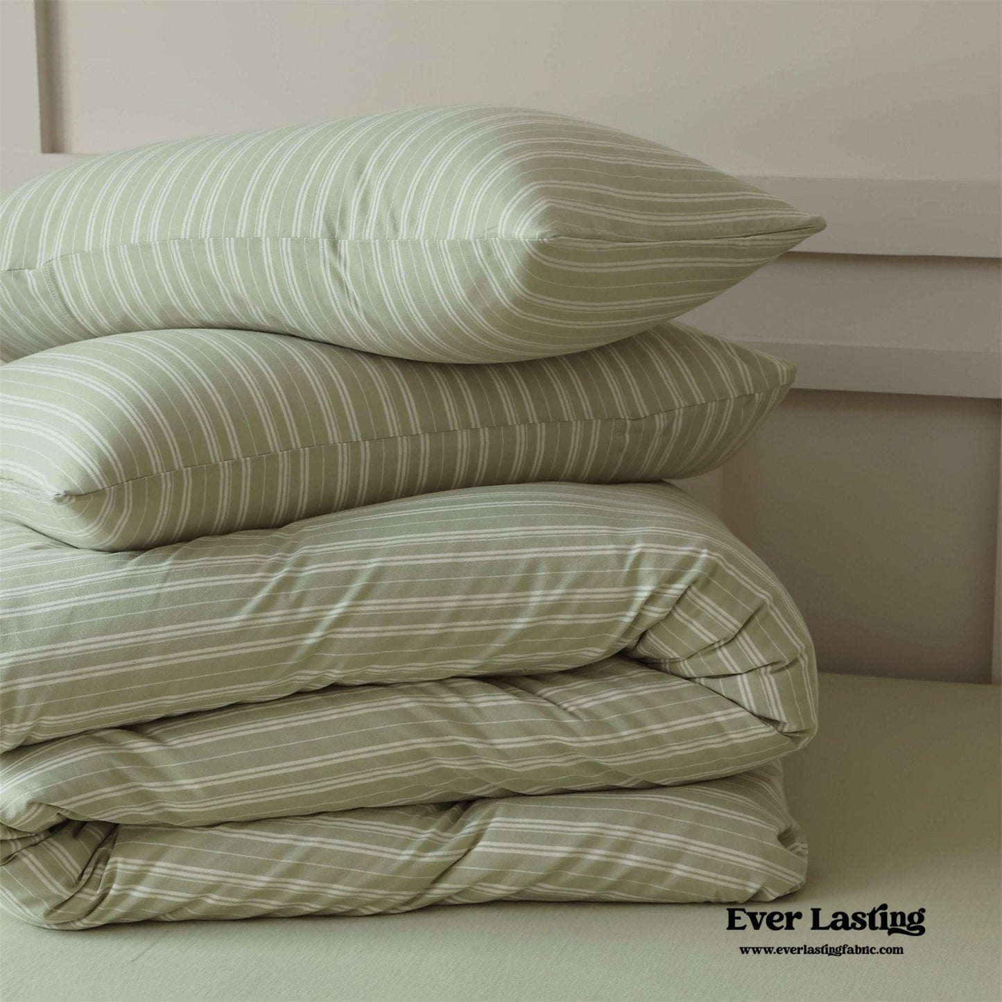 Leo Striped Jersey Knit Cotton Bedding Set / Green