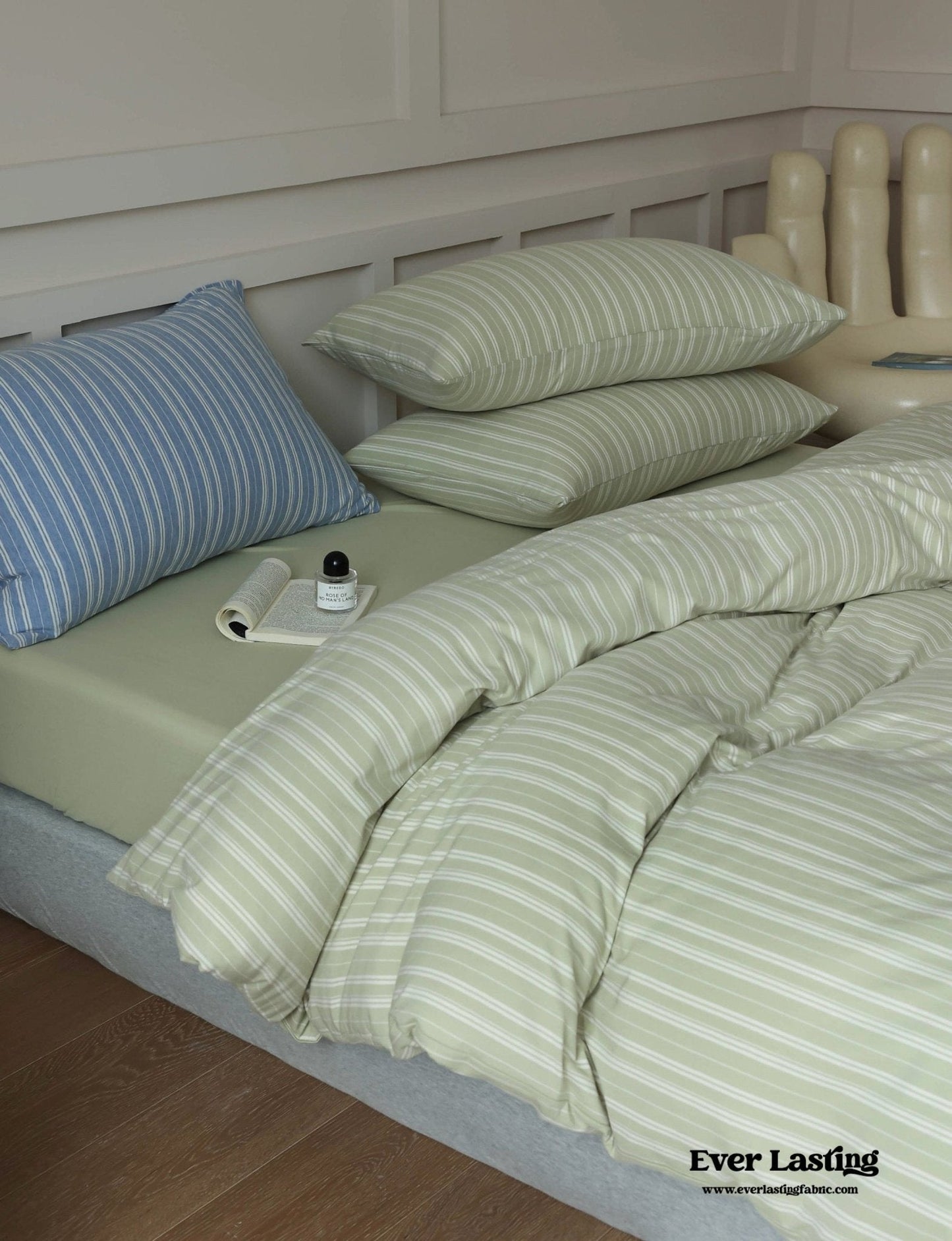 Leo Striped Jersey Knit Cotton Bedding Set / Green