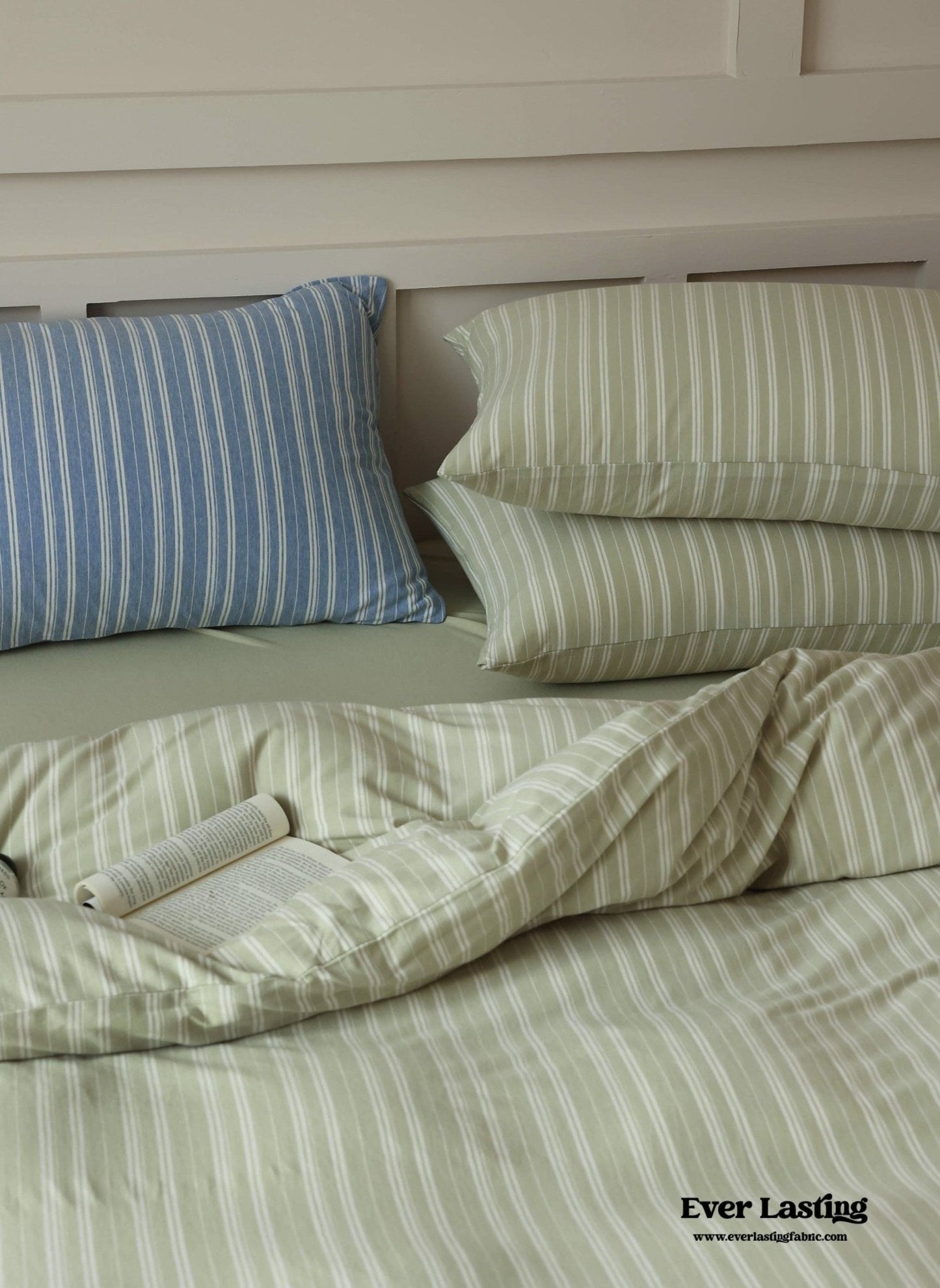 Leo Striped Jersey Knit Cotton Bedding Set / Green