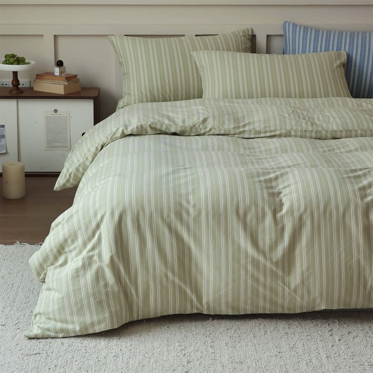 Leo Striped Jersey Knit Cotton Bedding Set / Green
