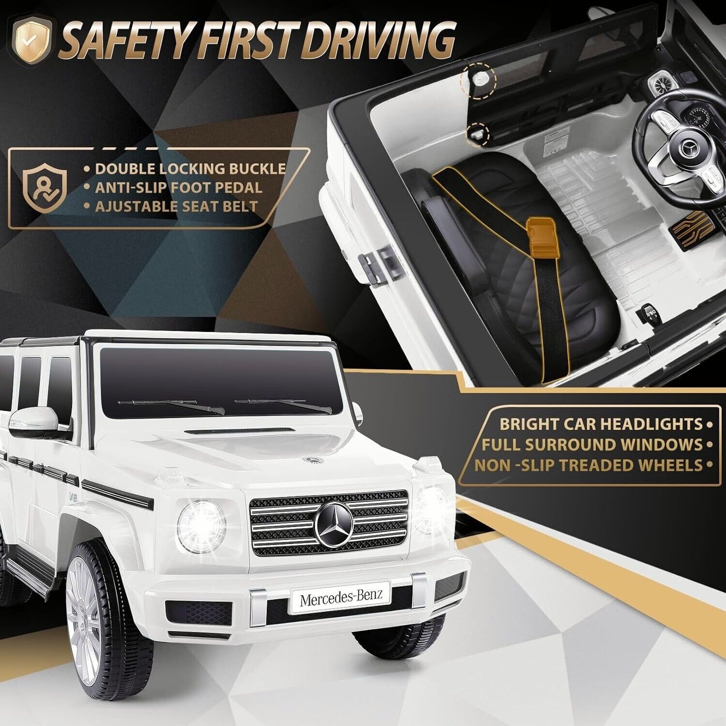 Licensed Mercedes-Benz G500 4WD Battery Powered Ride-On Car for Kids - White